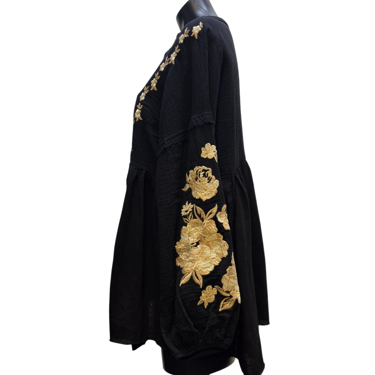 Savanna Jane Black Embroidered Peasant Blouse M