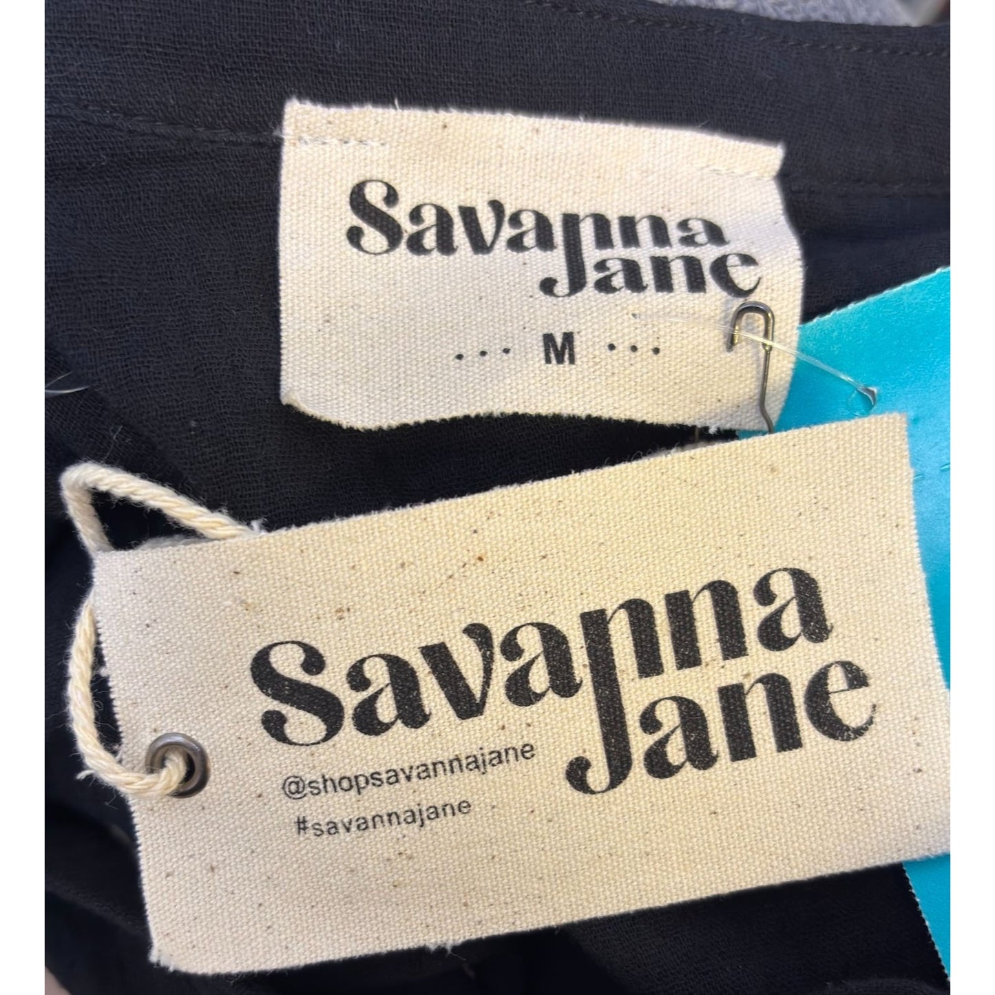 Savanna Jane Black Embroidered Peasant Blouse M