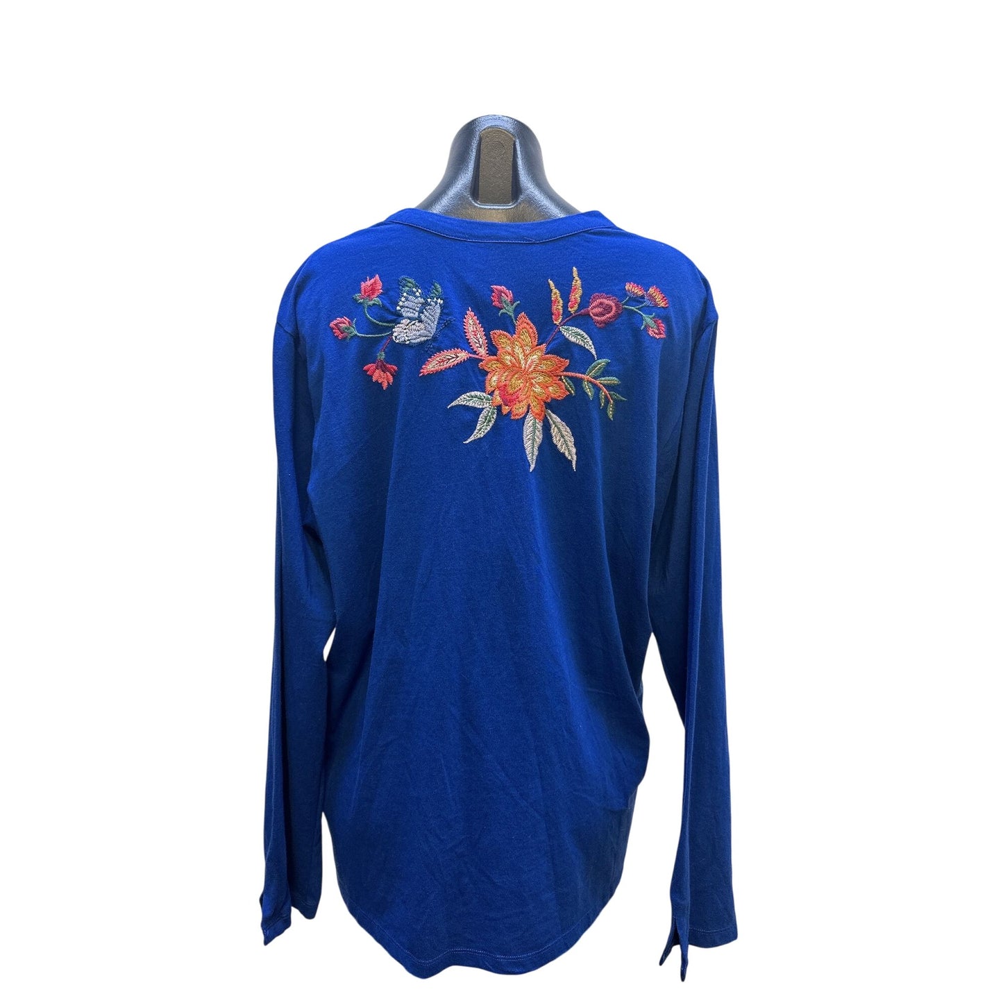 NWT Johnny Was Blue Colorful Embroidered Floral Long Sleeve Size XL