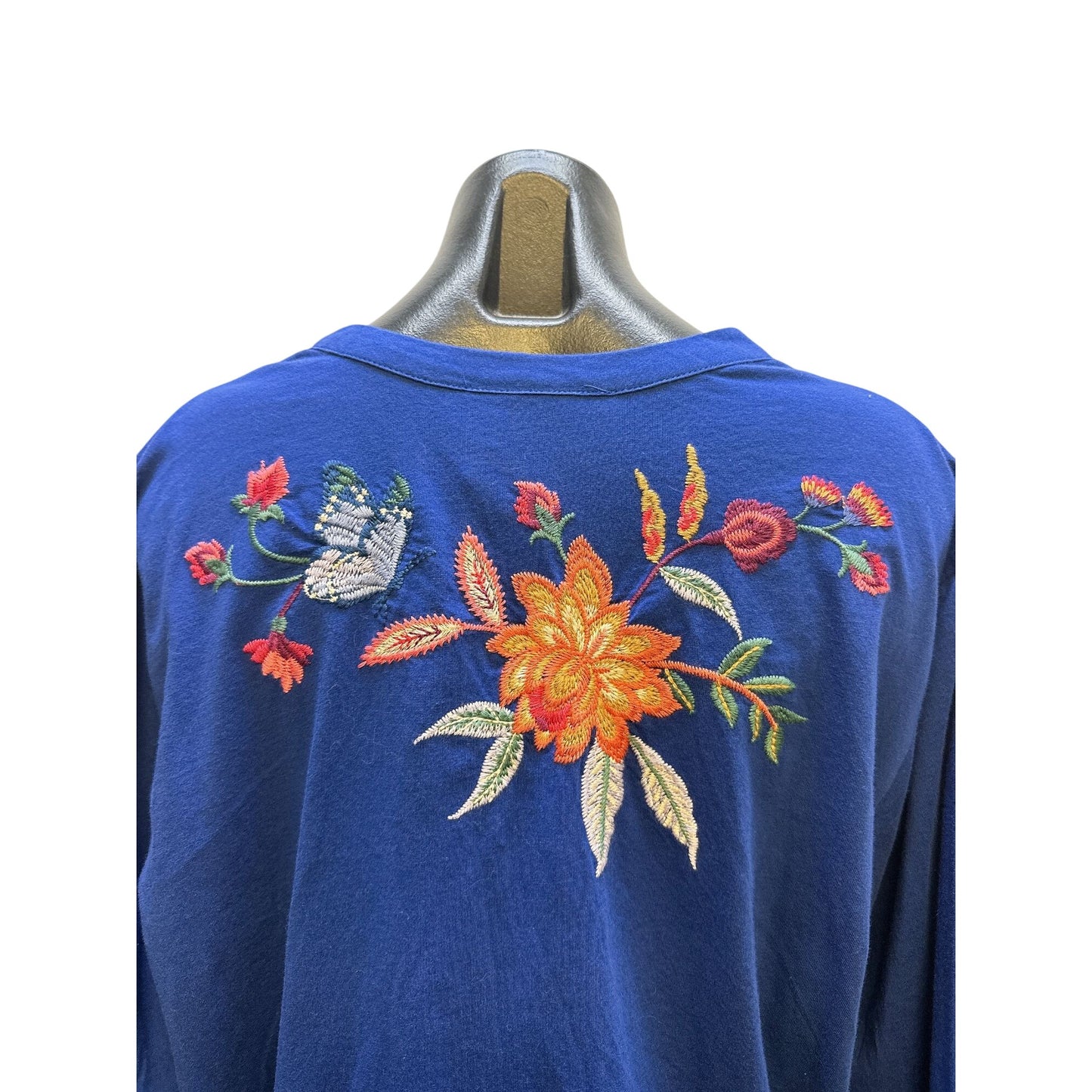 NWT Johnny Was Blue Colorful Embroidered Floral Long Sleeve Size XL