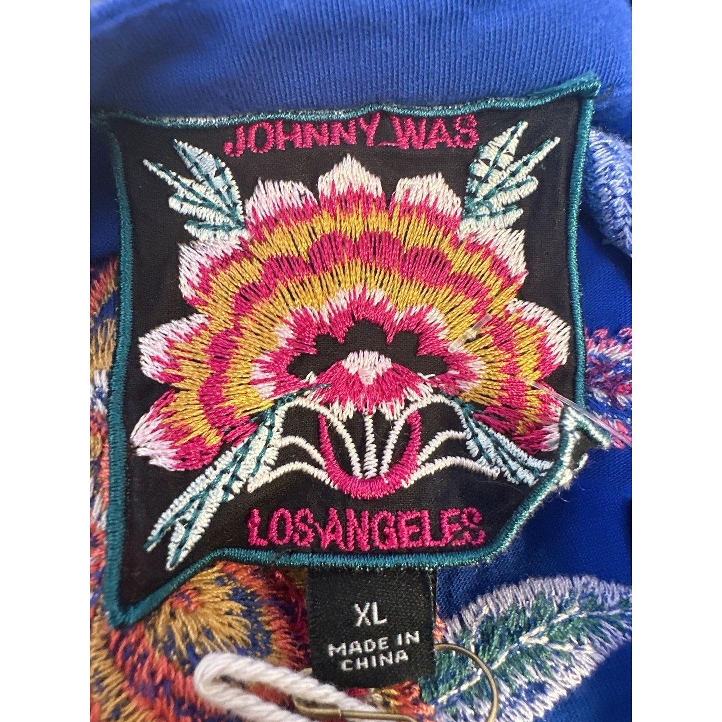 NWT Johnny Was Blue Colorful Embroidered Floral Long Sleeve Size XL