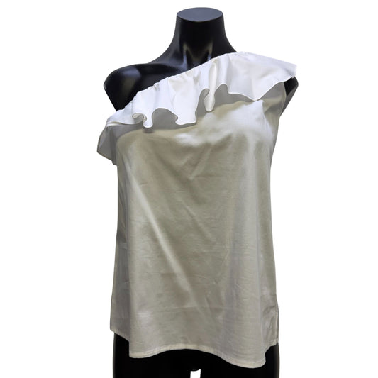 Adriano Goldschmied One-Shoulder Ruffle Blouse White Size M