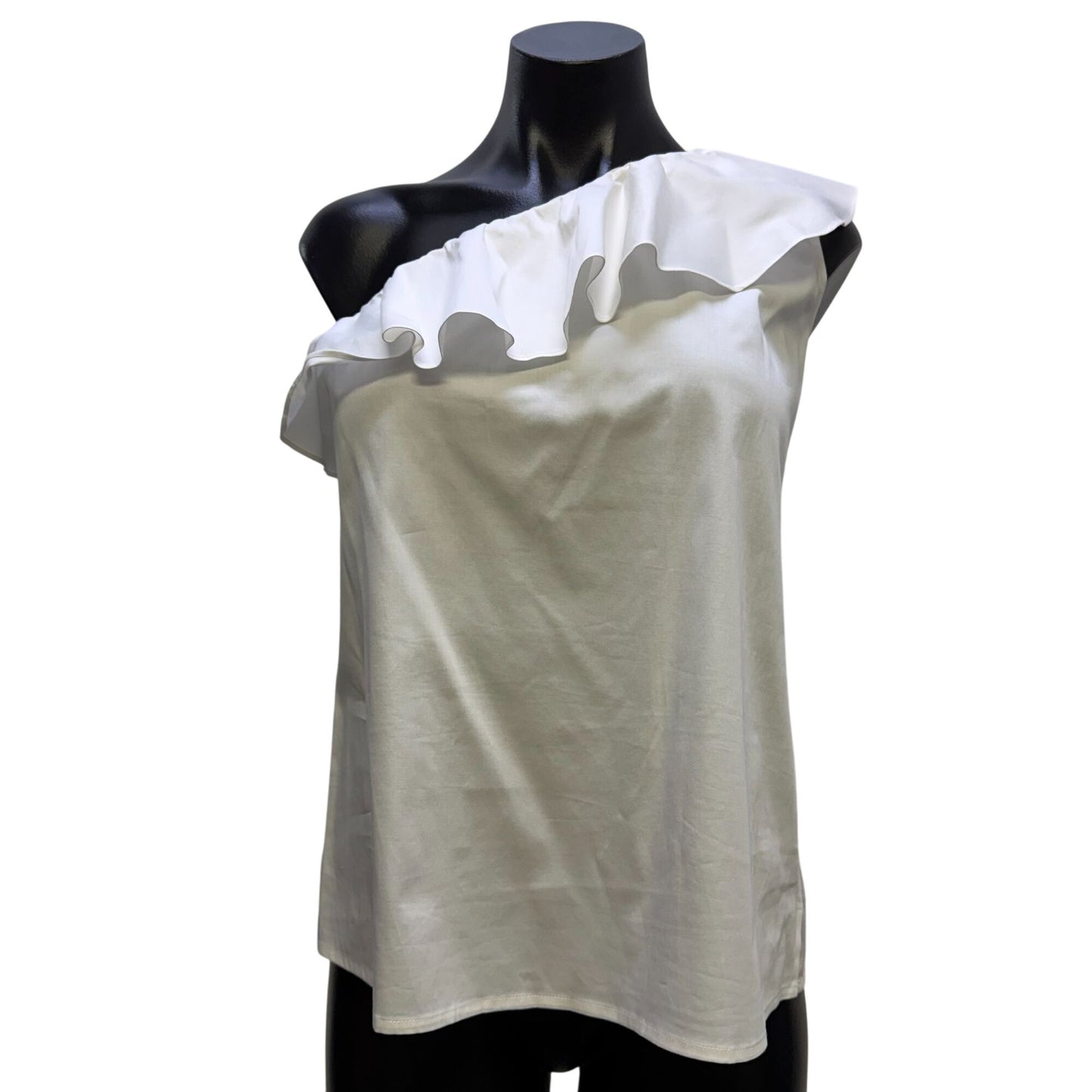 Adriano Goldschmied One-Shoulder Ruffle Blouse White Size M