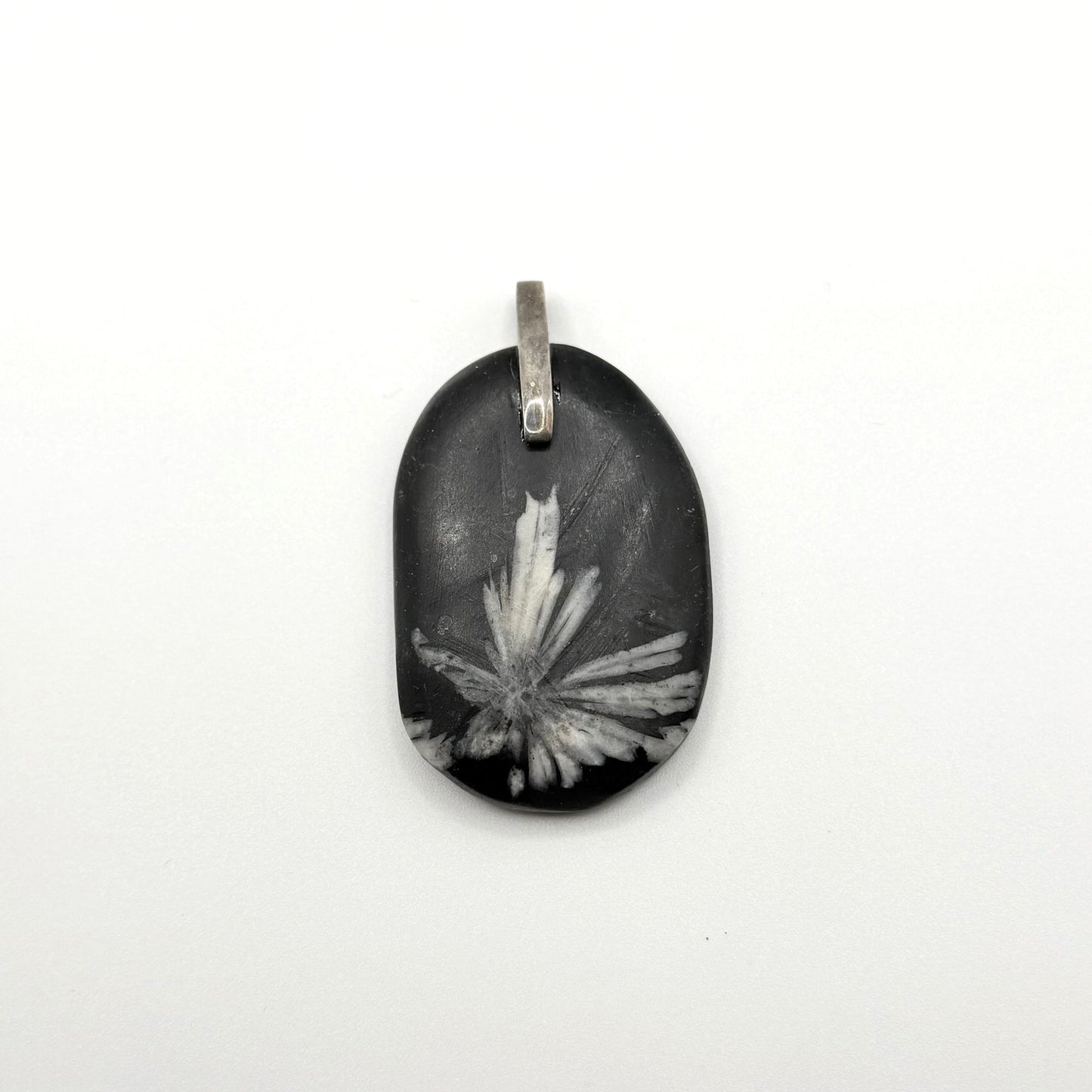 925 Silver Natural Chrysanthemum Fossil Gemstone Pendant