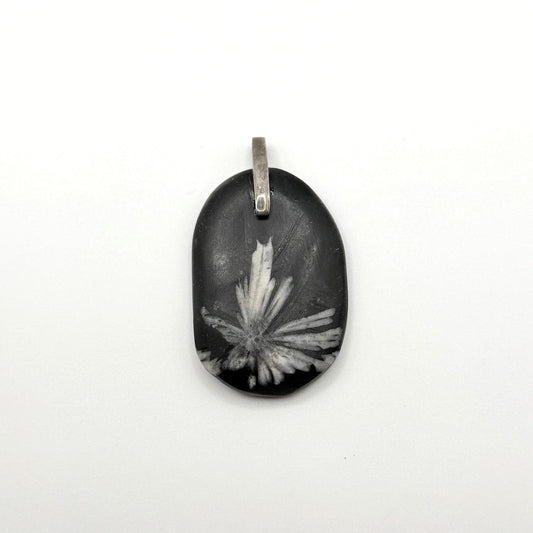 925 Silver Natural Chrysanthemum Fossil Gemstone Pendant