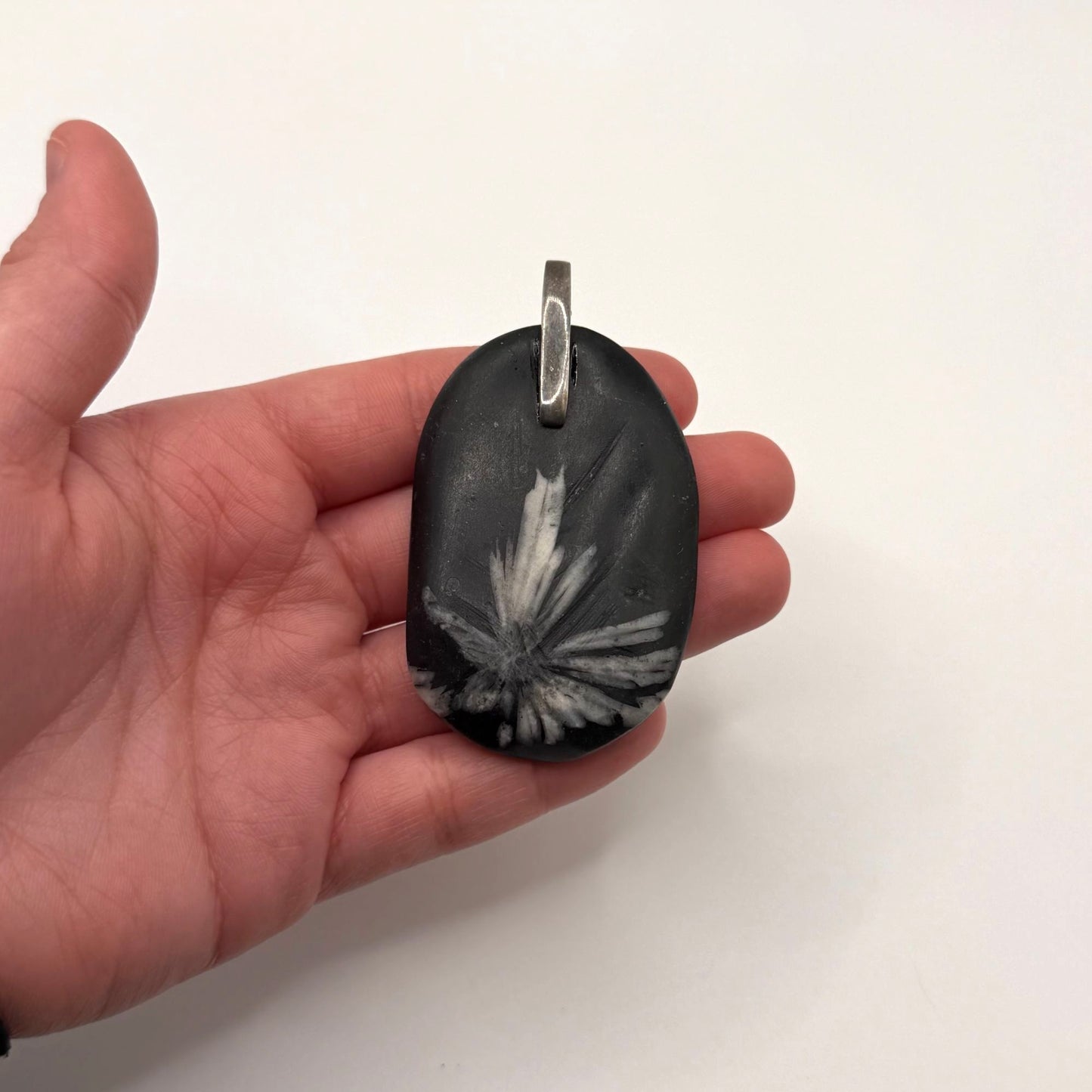 925 Silver Natural Chrysanthemum Fossil Gemstone Pendant
