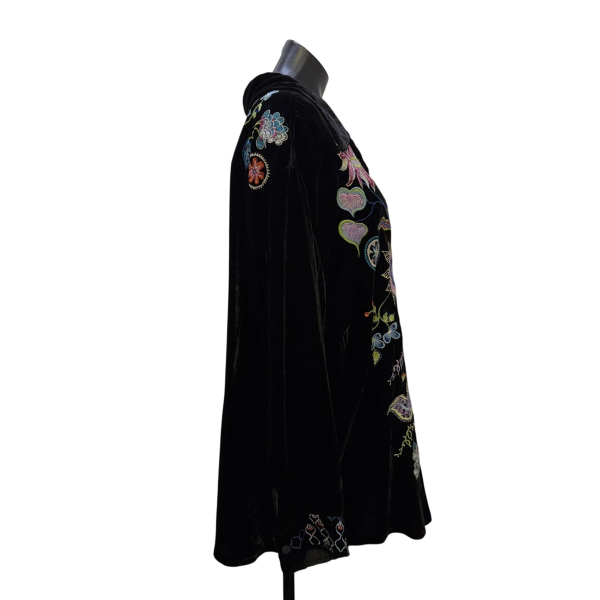 Johnny Was Black Velvet Floral Embroidered Button-Down Blouse 1X