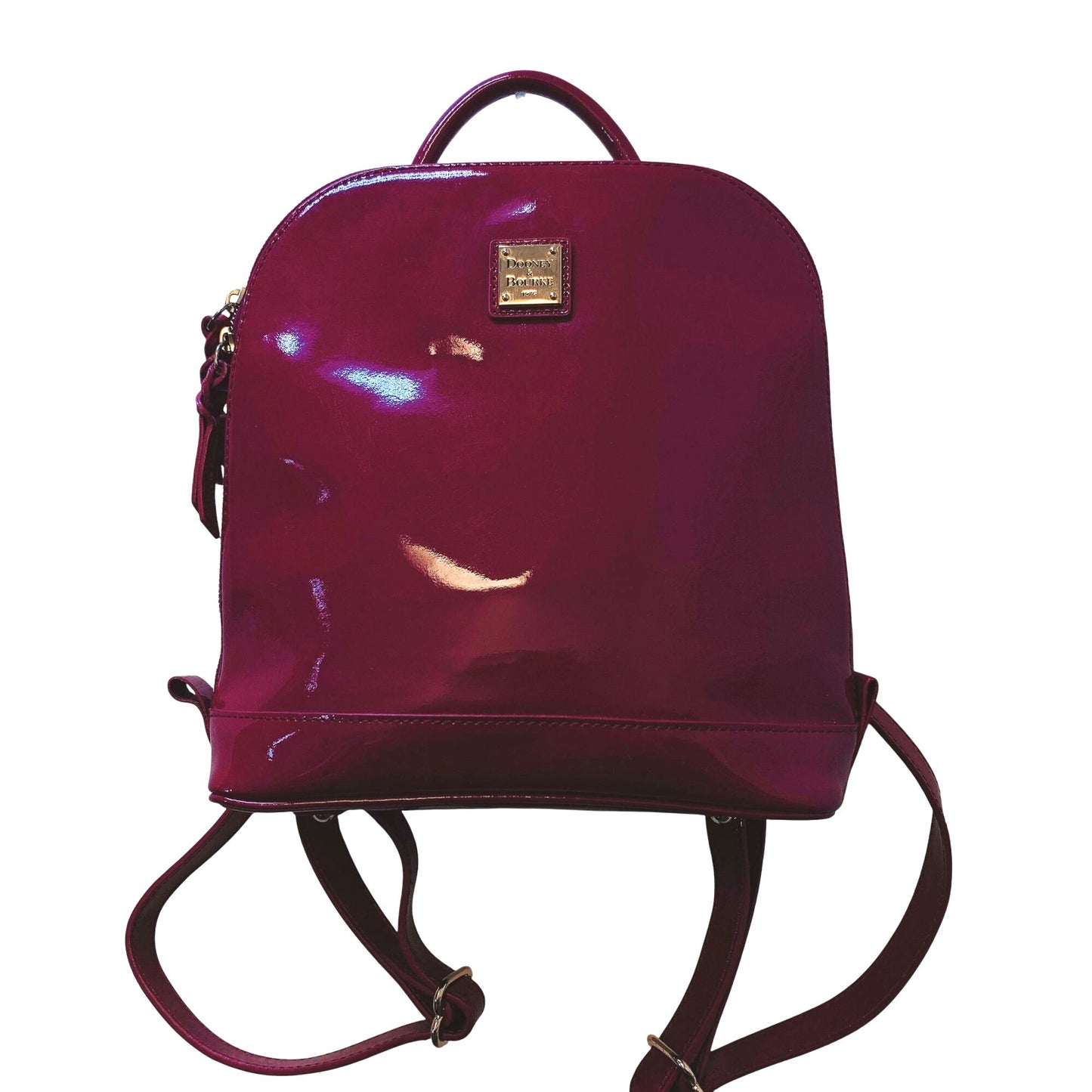 Dooney & Bourke Raspberry Leather Backpack  Adjustable Straps Zip Closure