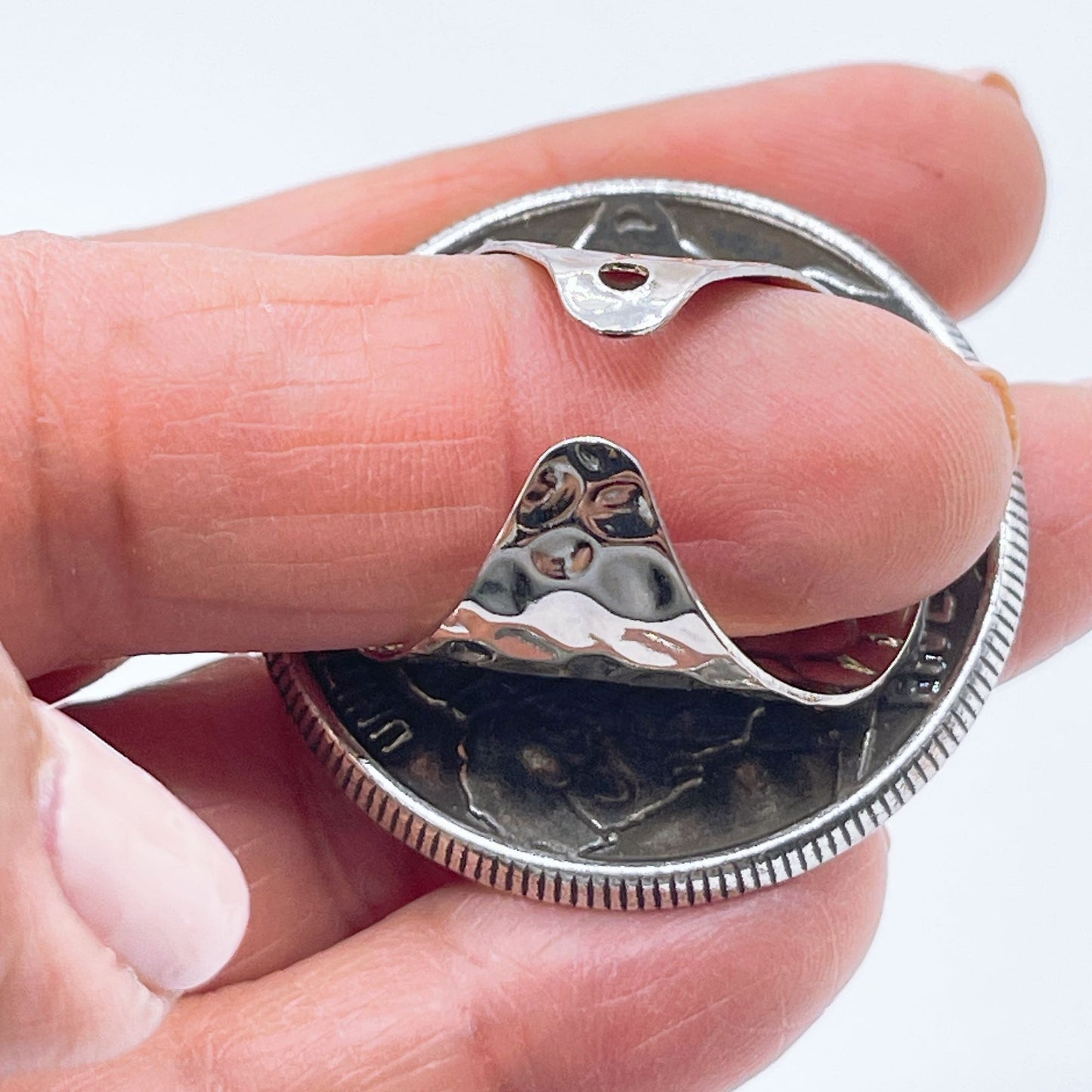 1937 Buffalo Nickel Coin Ring With Hammered Sterling Silver Band Adjustable