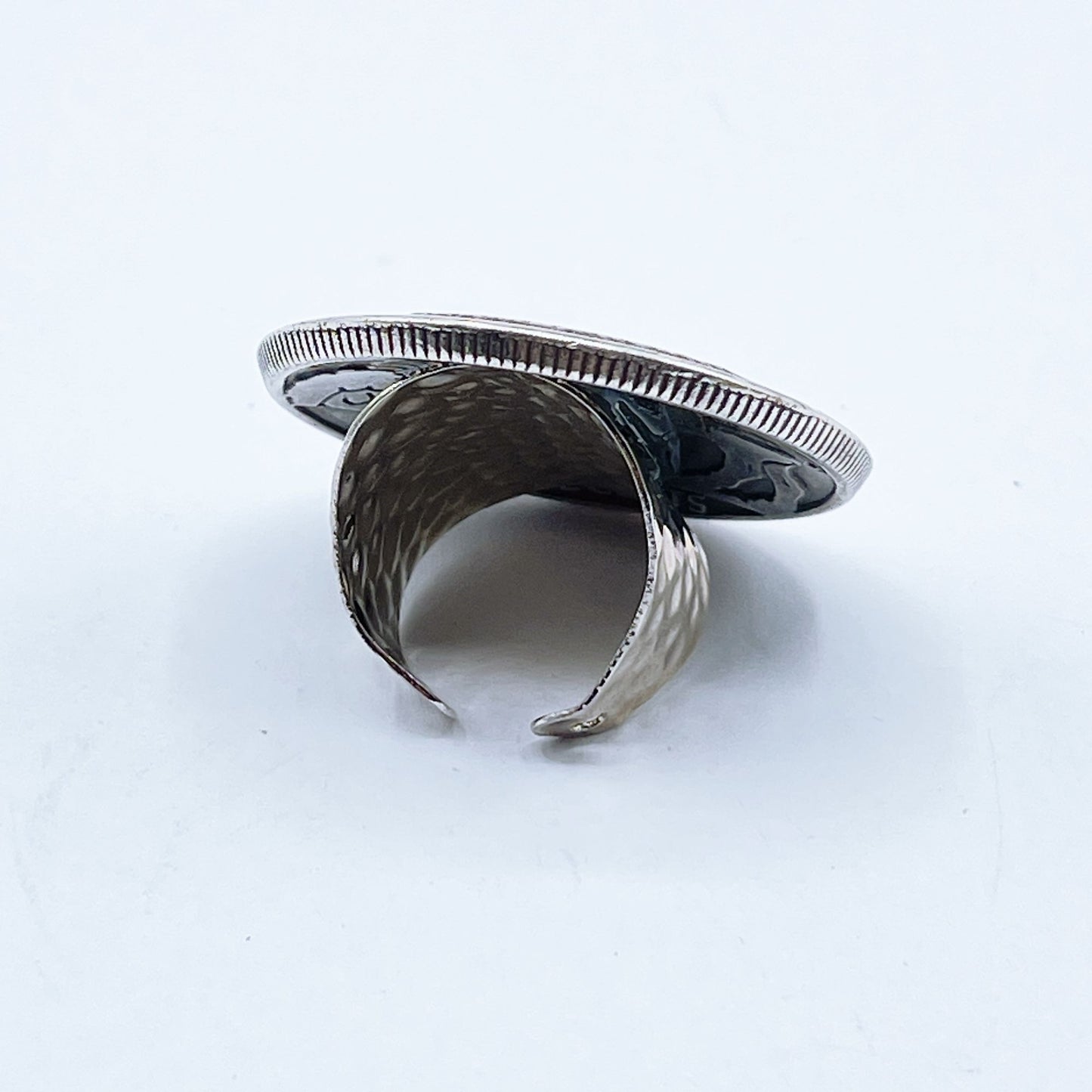 1937 Buffalo Nickel Coin Ring With Hammered Sterling Silver Band Adjustable