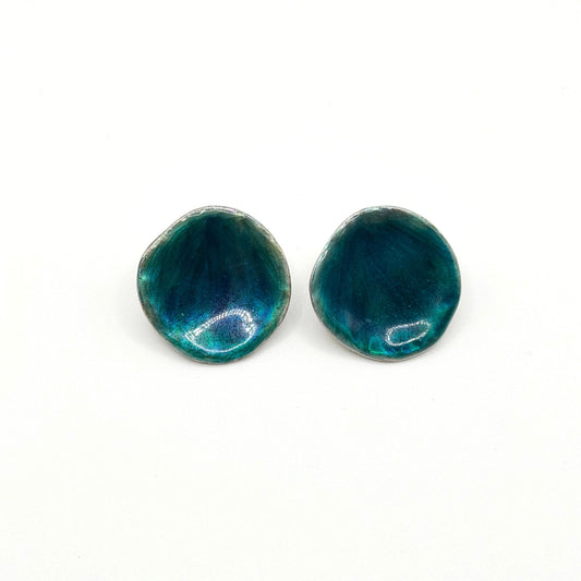 Vintage Chicos Silver Tone & Aqua Blue Enamel Pierced Stud Earrings
