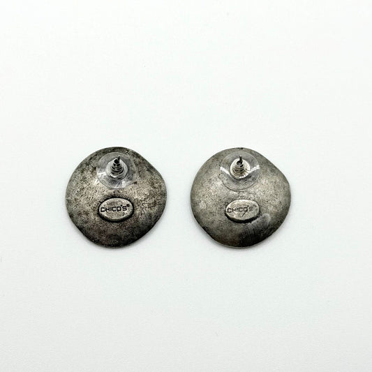 Vintage Chicos Silver Tone & Aqua Blue Enamel Pierced Stud Earrings