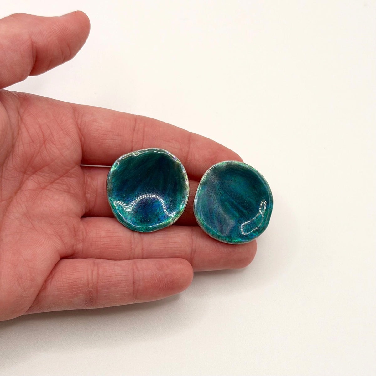 Vintage Chicos Silver Tone & Aqua Blue Enamel Pierced Stud Earrings