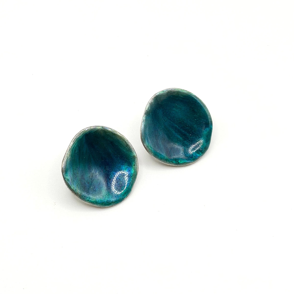 Vintage Chicos Silver Tone & Aqua Blue Enamel Pierced Stud Earrings