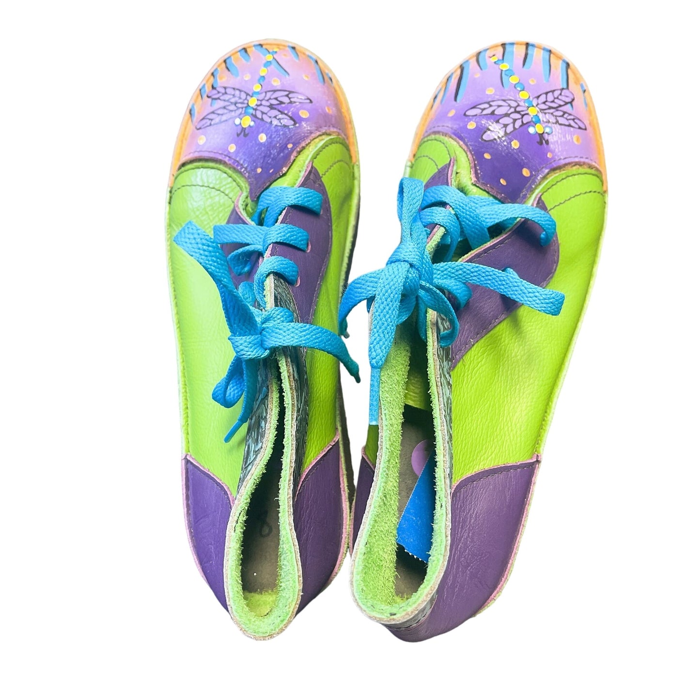 Soletech Green & Purple Leather Print Lace-up Shoes Size 8