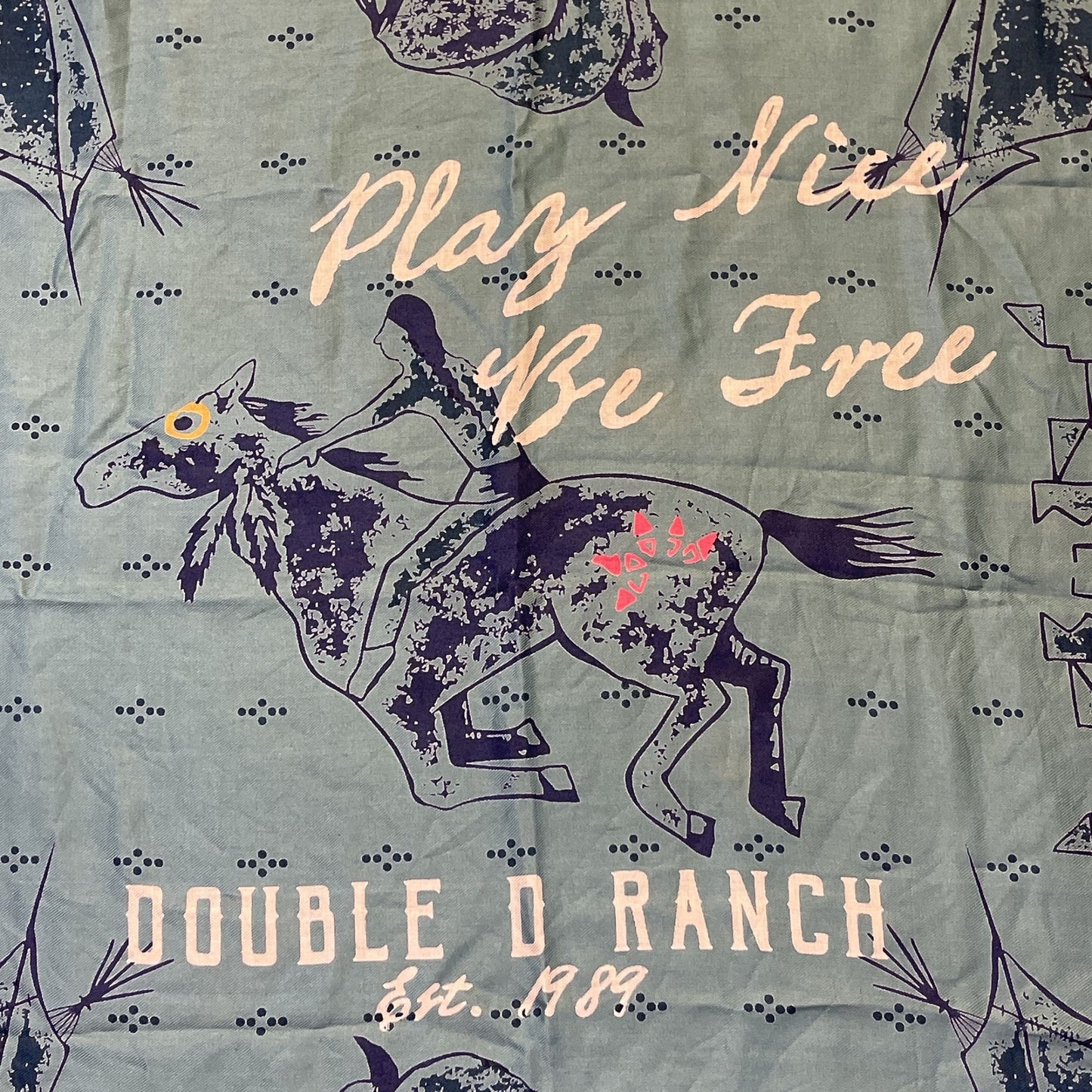 Double D Ranch "Play Nice Be Free" Bandana Scarf Teal Multi