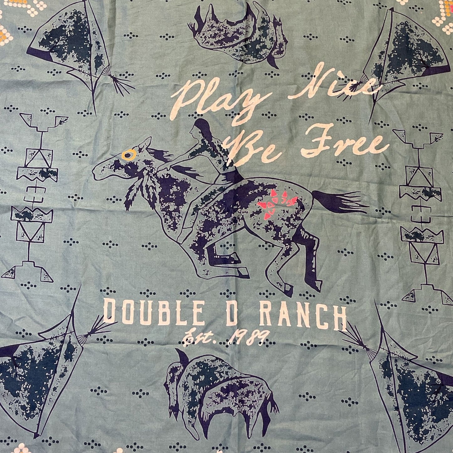 Double D Ranch "Play Nice Be Free" Bandana Scarf Teal Multi