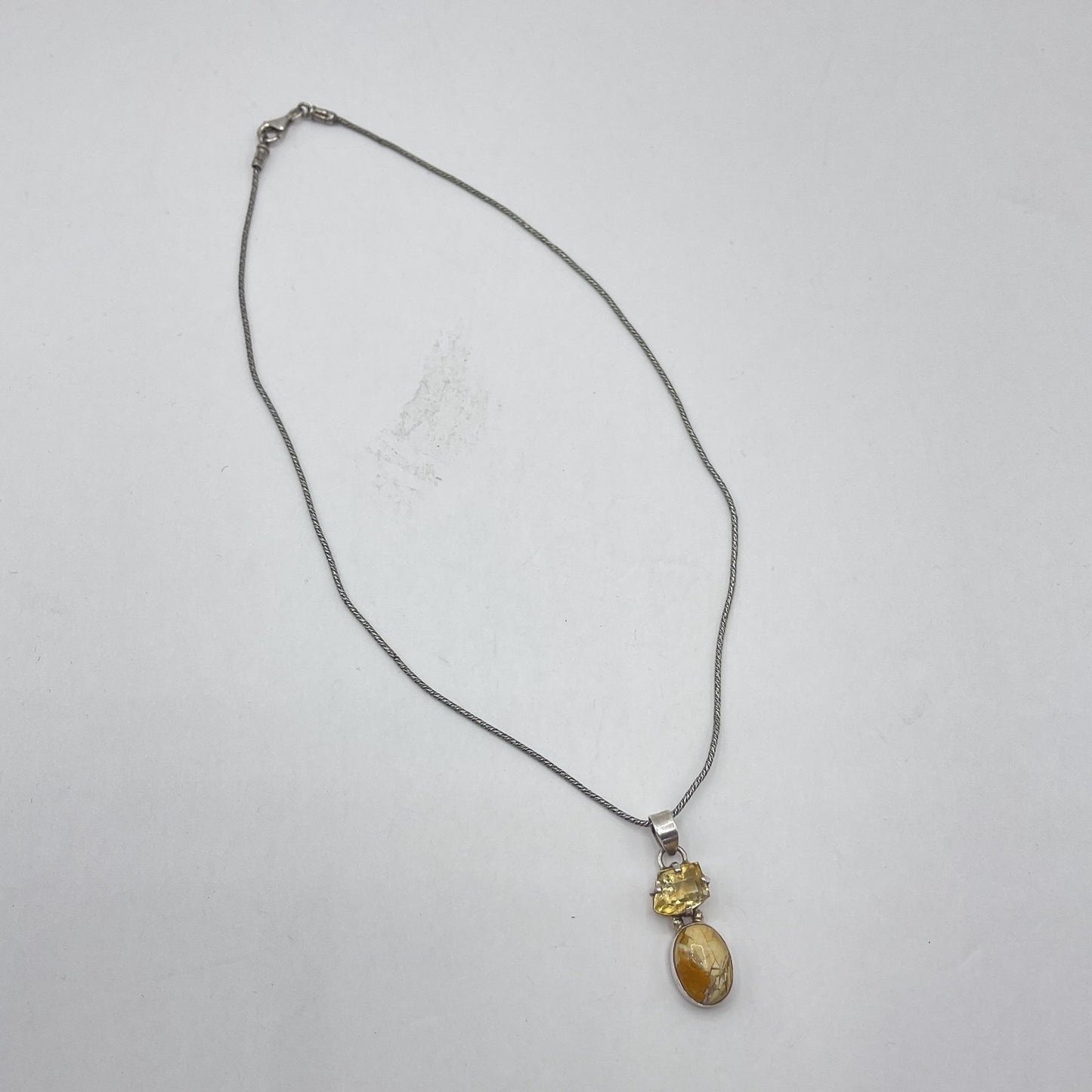 Handcrafted 925 Sterling Silver Necklace With Citrine & Jasper Pendant