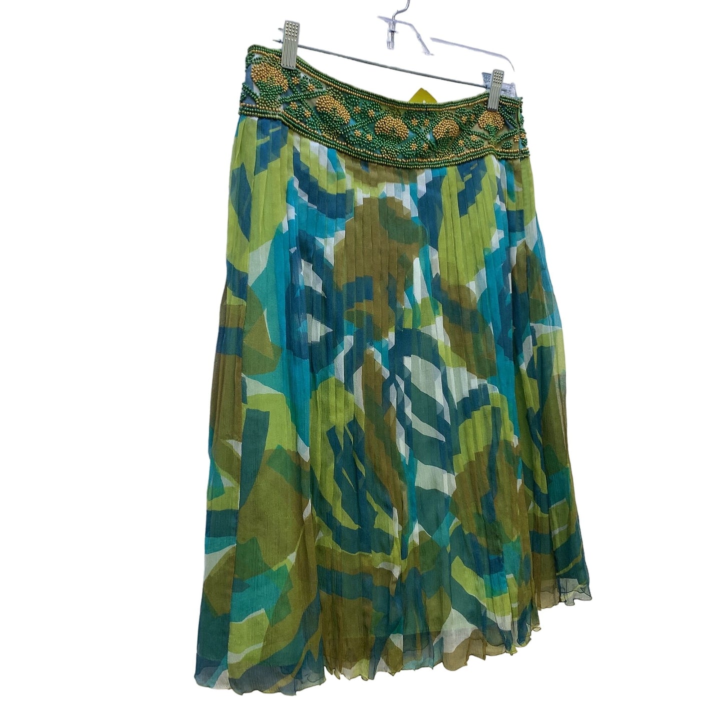 Lafayette 148 NY Green & Blue Pleated Silk Skirt Size 6