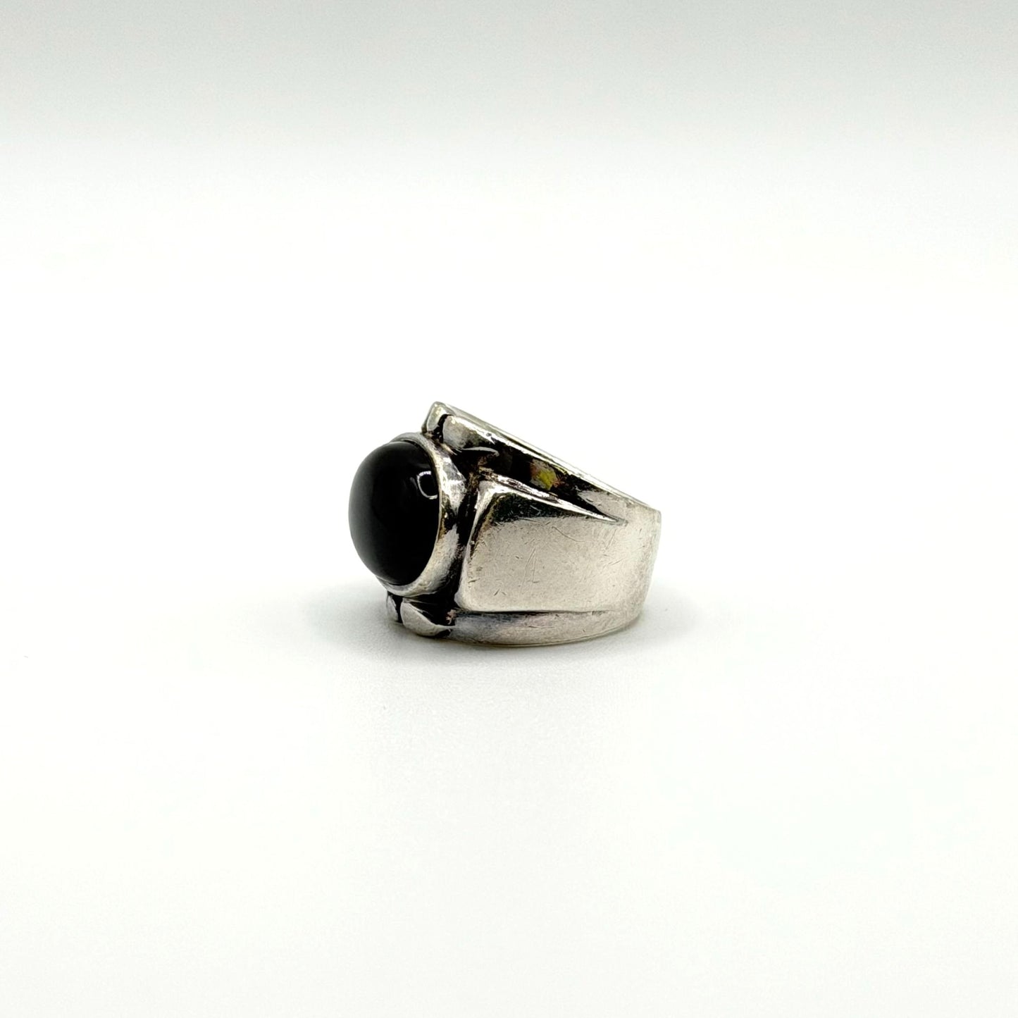 925 Sterling Silver & Black Onyx Ring Chunky Design Size 6.5