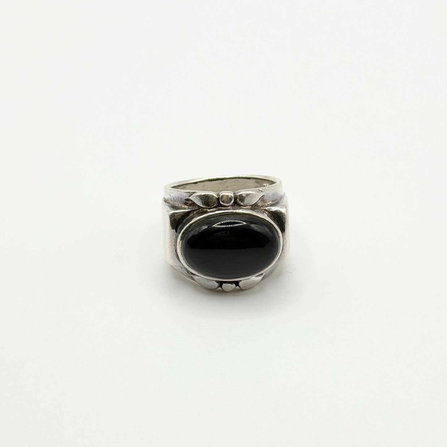 925 Sterling Silver & Black Onyx Ring Chunky Design Size 6.5