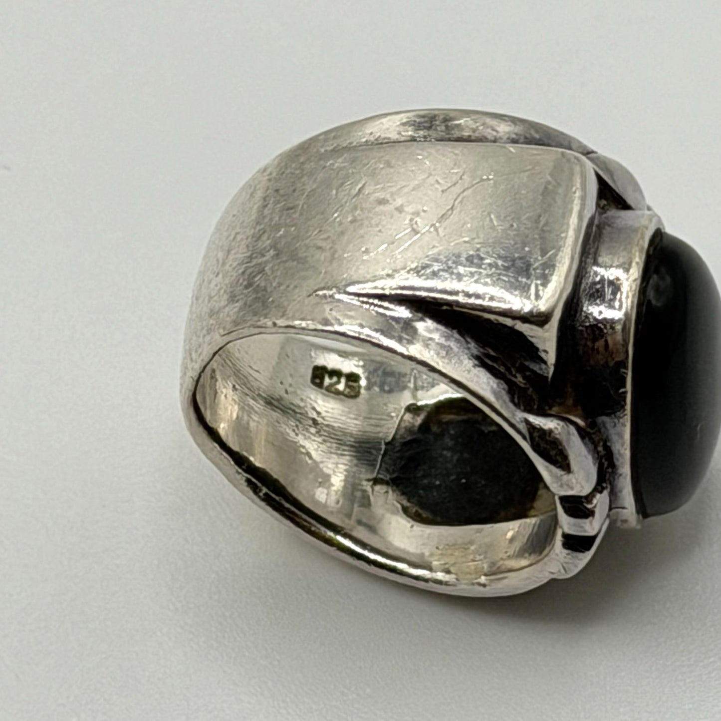 925 Sterling Silver & Black Onyx Ring Chunky Design Size 6.5
