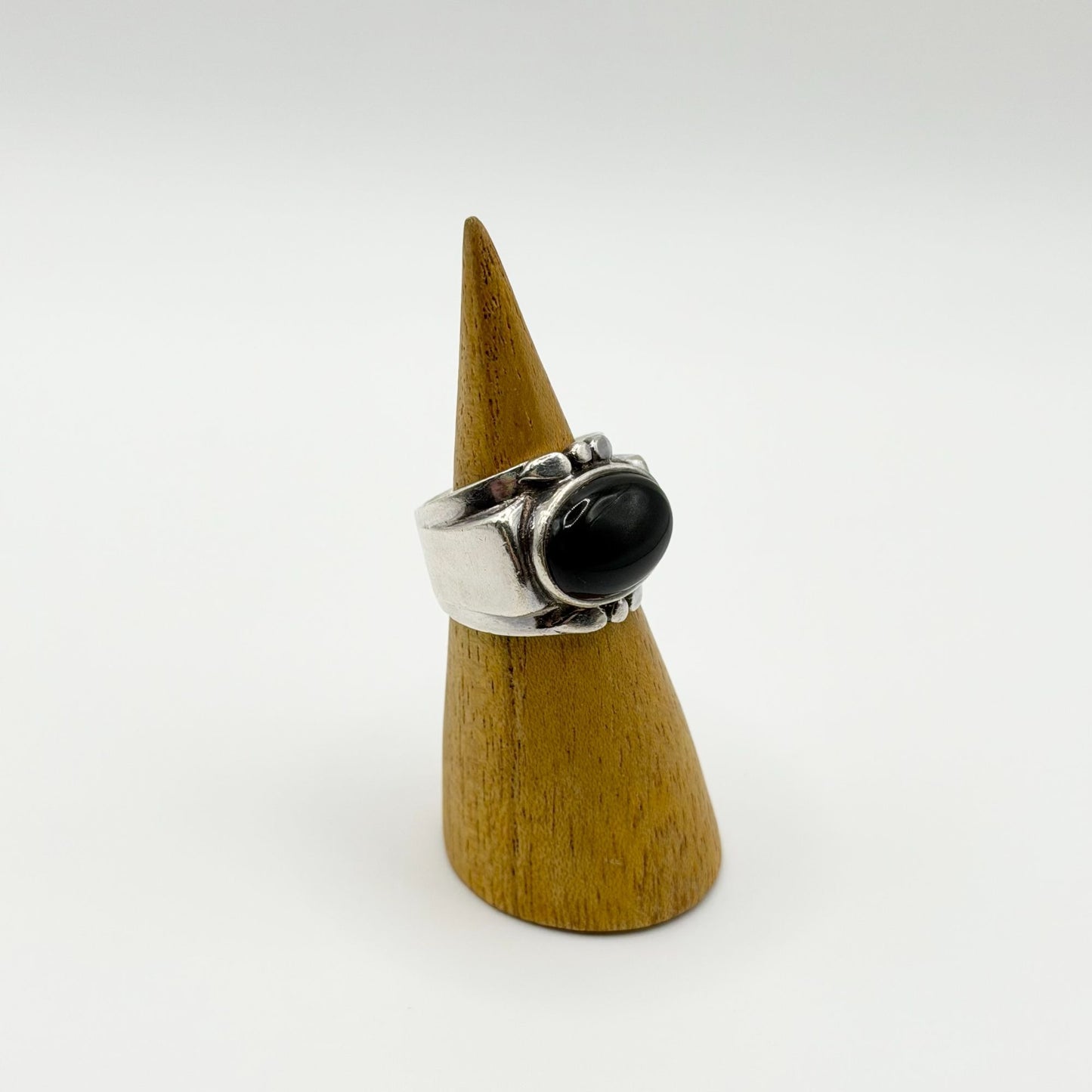 925 Sterling Silver & Black Onyx Ring Chunky Design Size 6.5
