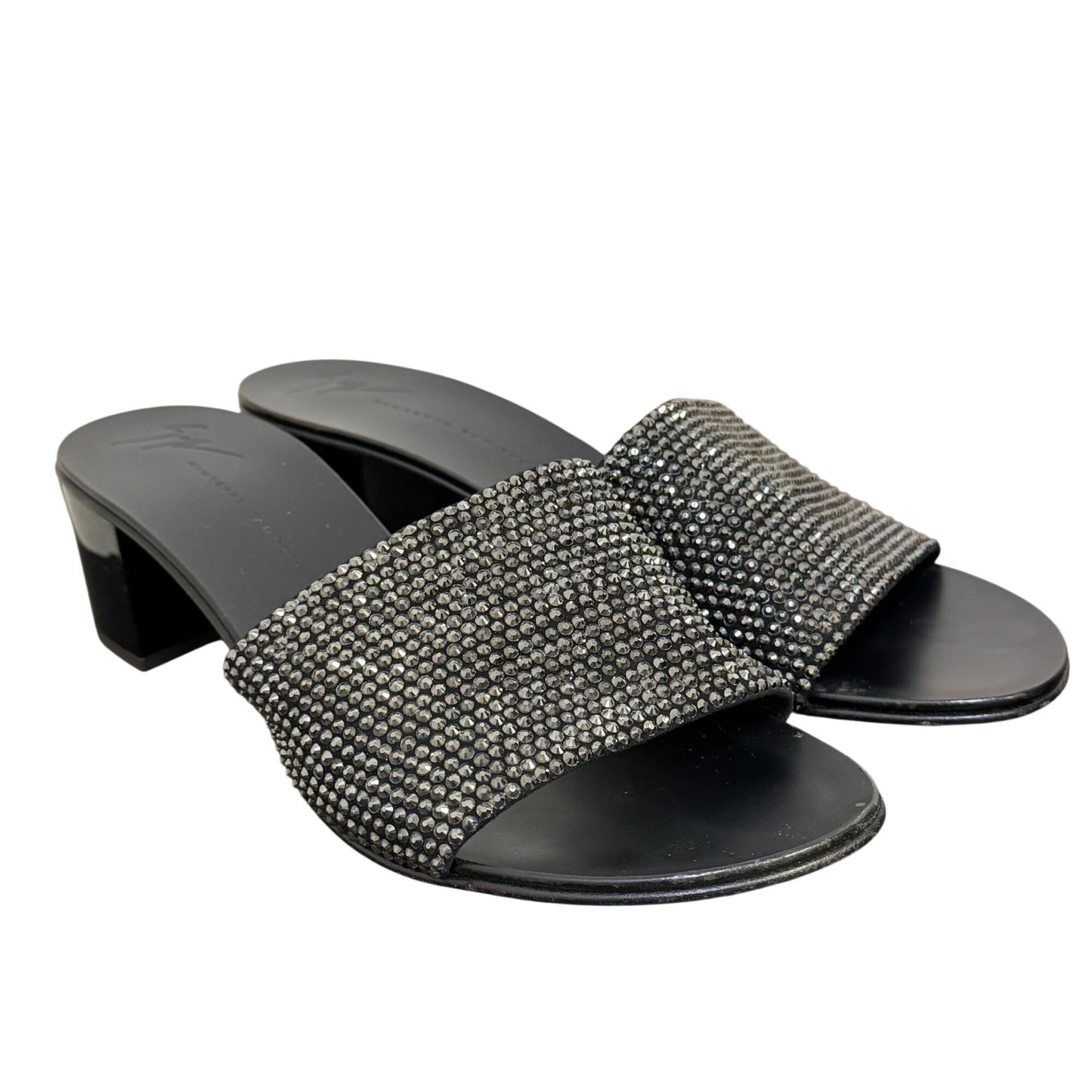 Giuseppe Zanotti Black Crystal Embellished Slide Sandals Size 8
