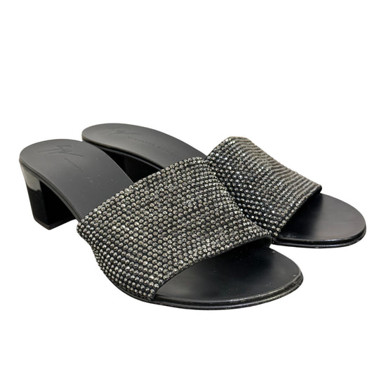 Giuseppe Zanotti Black Crystal Embellished Slide Sandals Size 8
