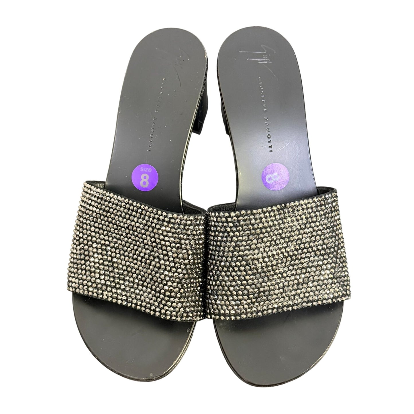 Giuseppe Zanotti Black Crystal Embellished Slide Sandals Size 8