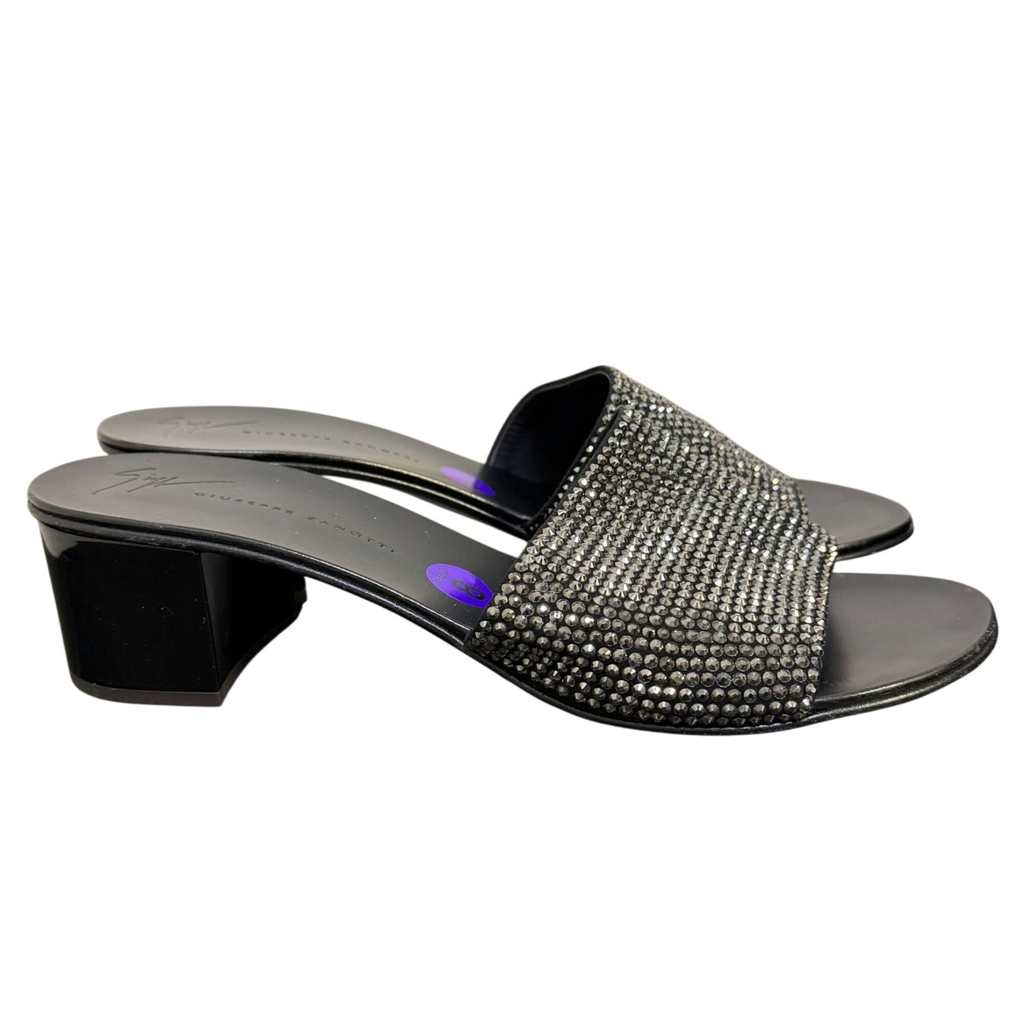 Giuseppe Zanotti Black Crystal Embellished Slide Sandals Size 8
