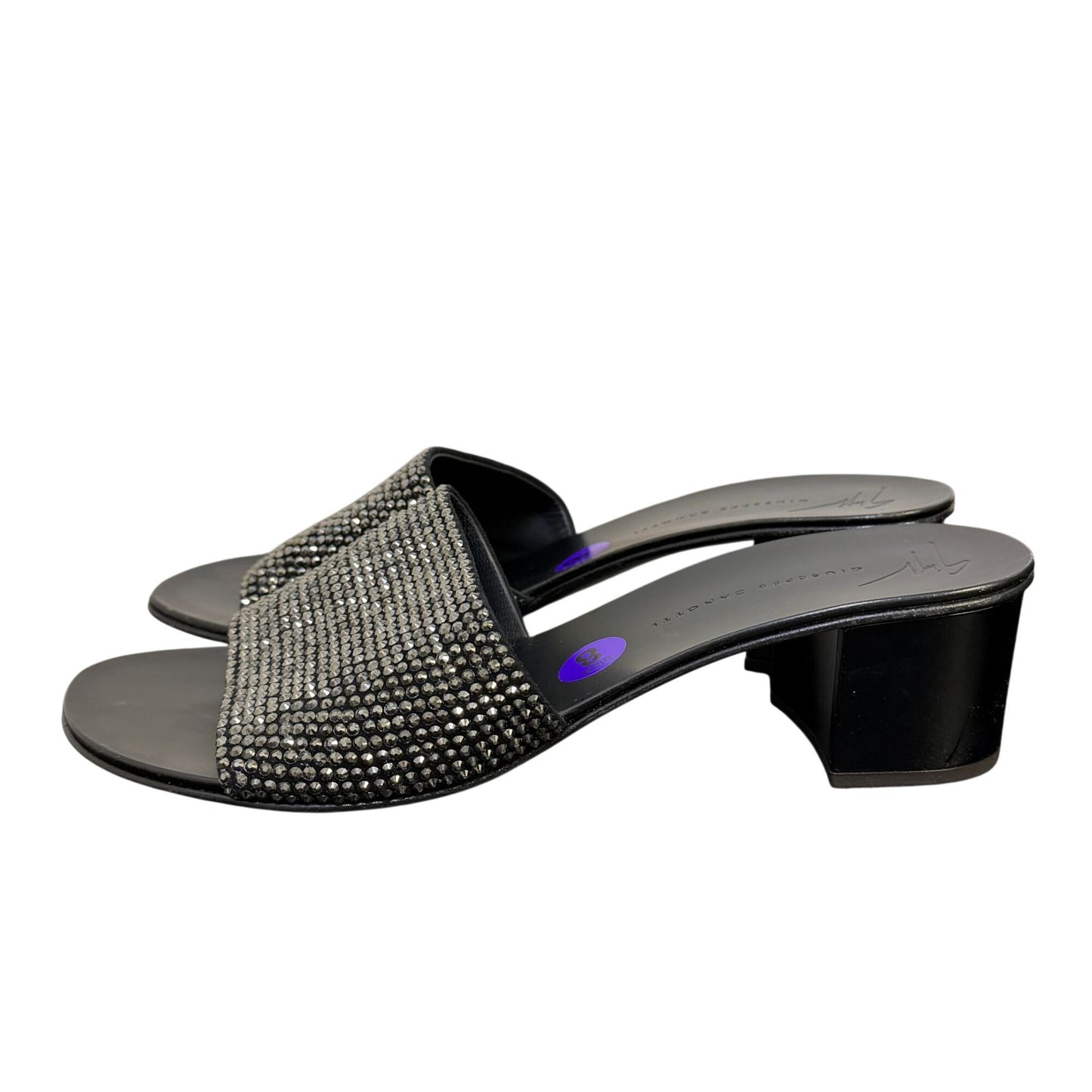 Giuseppe Zanotti Black Crystal Embellished Slide Sandals Size 8