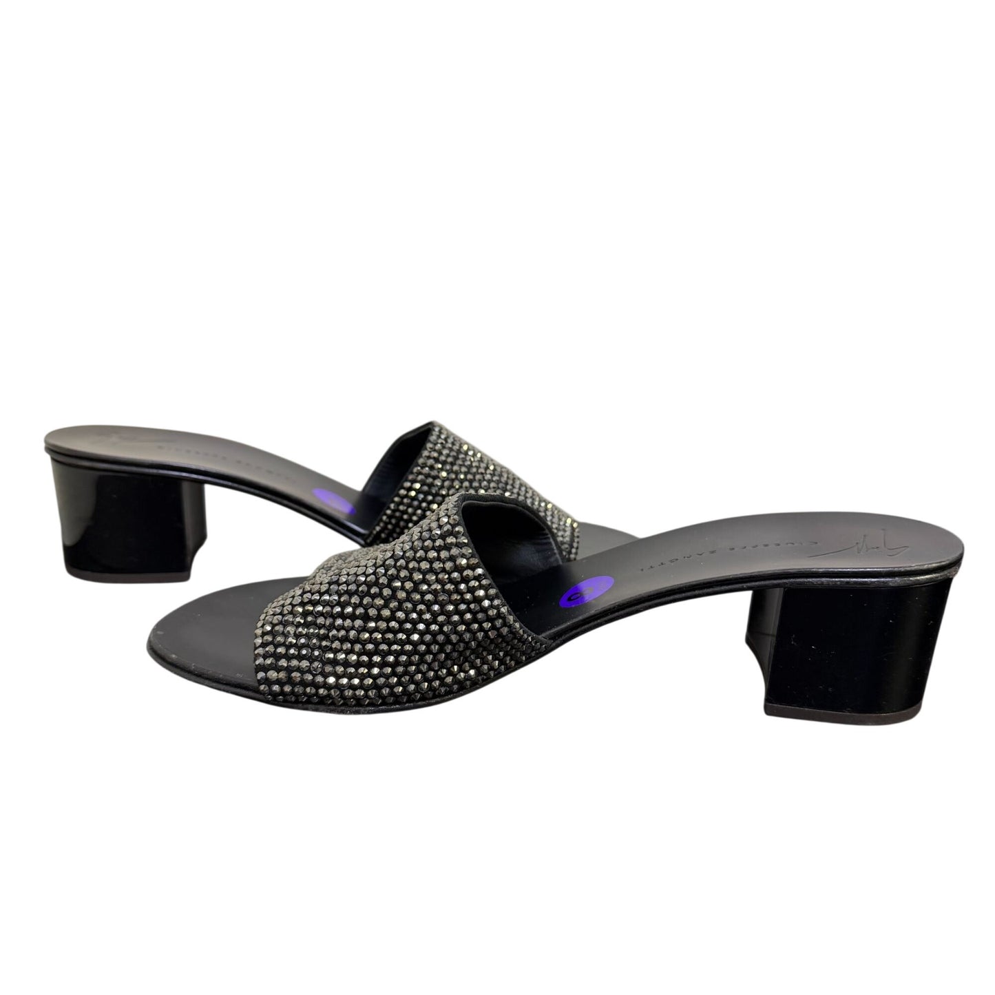 Giuseppe Zanotti Black Crystal Embellished Slide Sandals Size 8
