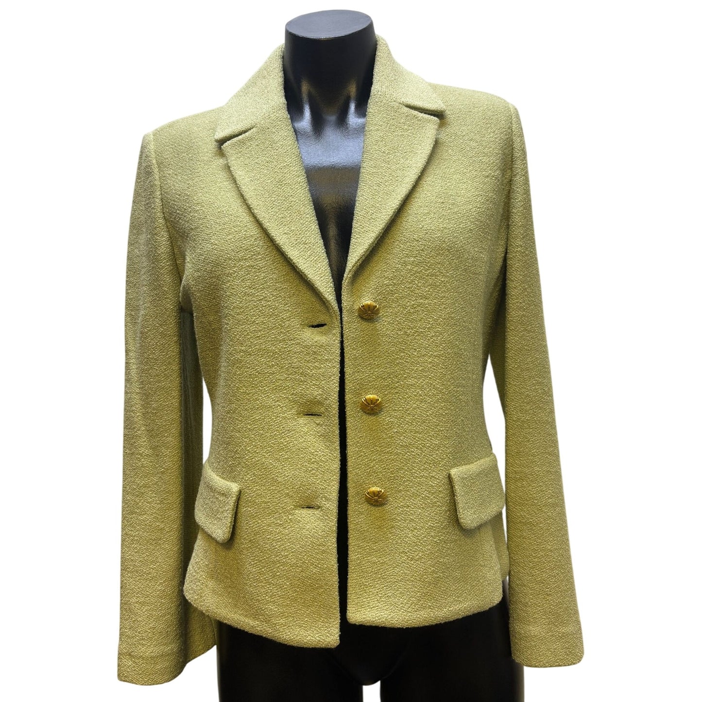St John Cropped Textured Green Button-Up Jacket Size 6