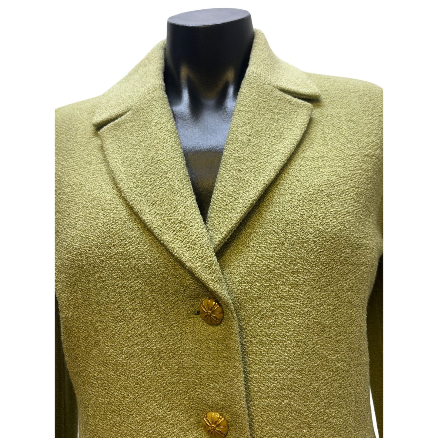 St John Cropped Textured Green Button-Up Jacket Size 6