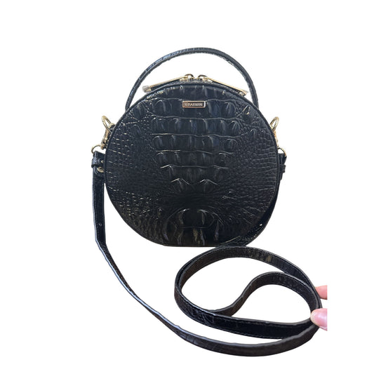 NWT Brahmin Black Croc-Embossed Leather Round Crossbody Bag & Detachable Strap