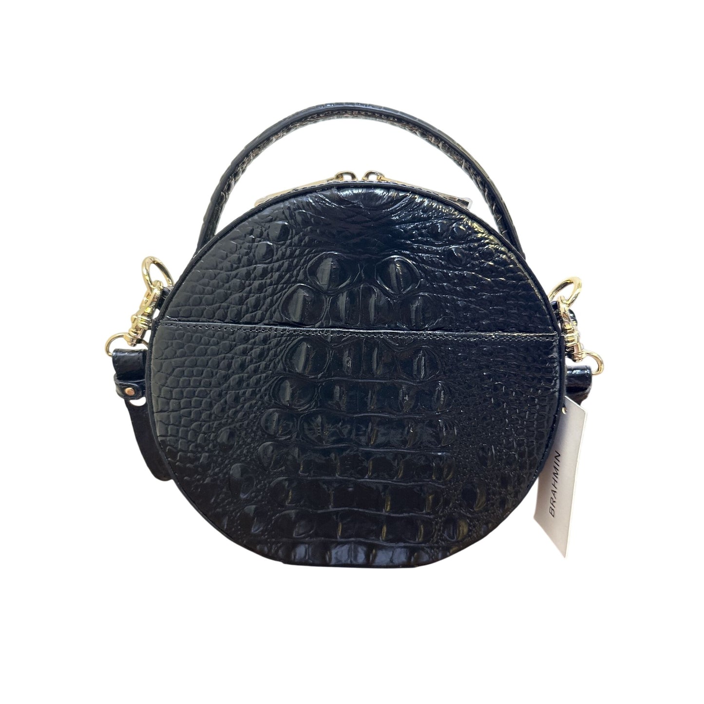 NWT Brahmin Black Croc-Embossed Leather Round Crossbody Bag & Detachable Strap