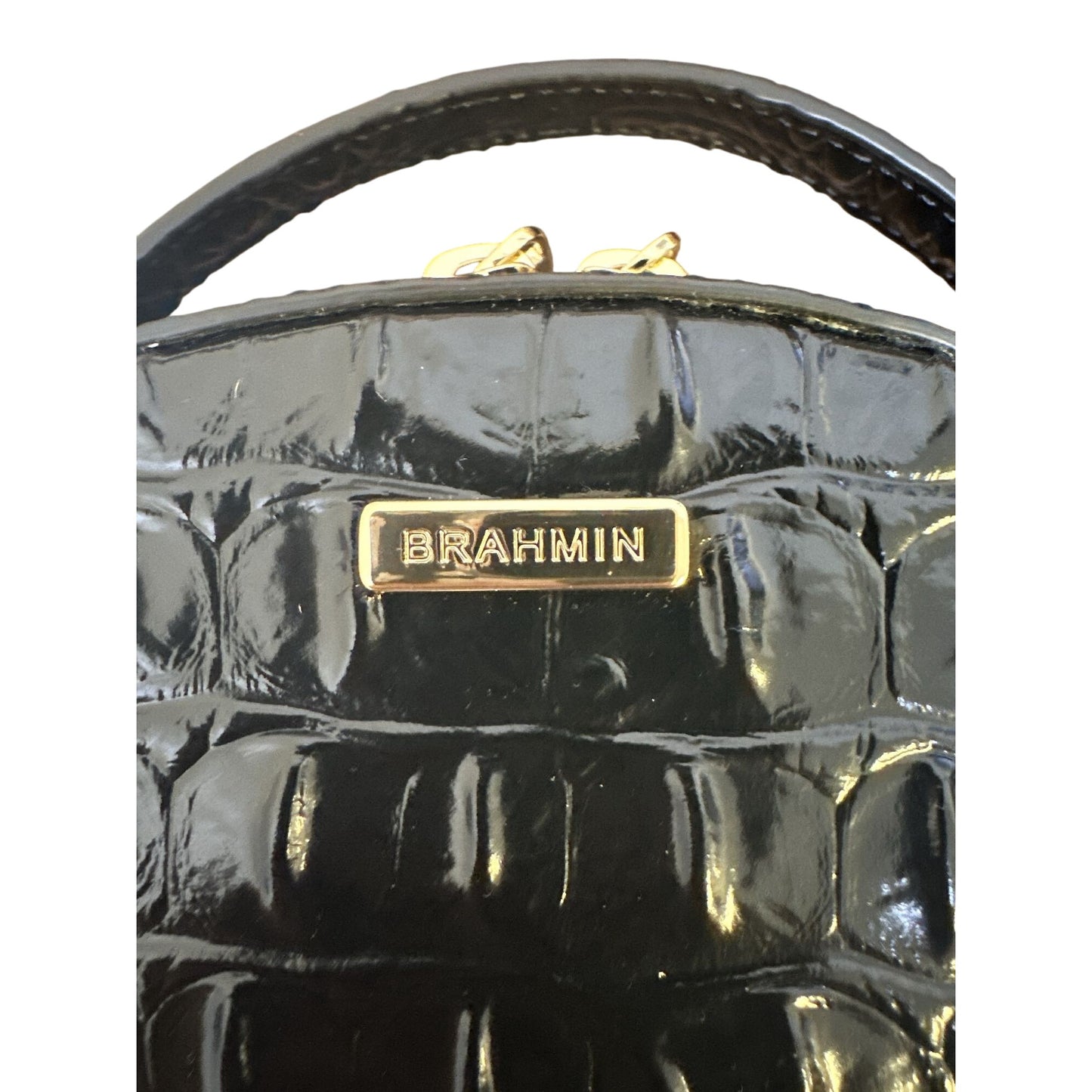 NWT Brahmin Black Croc-Embossed Leather Round Crossbody Bag & Detachable Strap