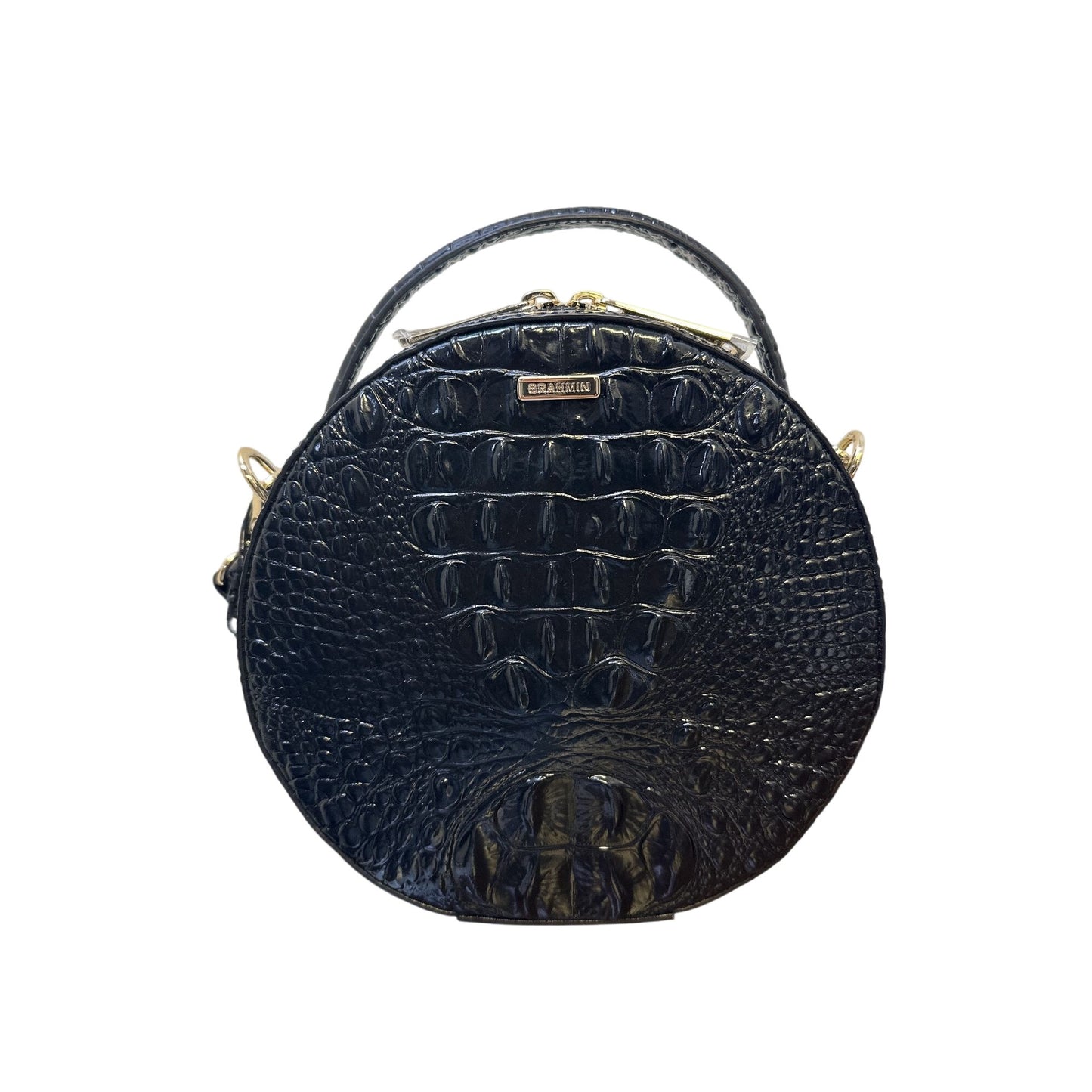 NWT Brahmin Black Croc-Embossed Leather Round Crossbody Bag & Detachable Strap