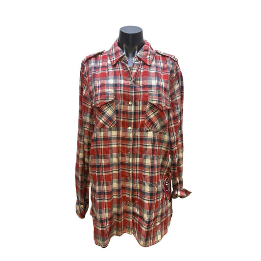 3J Workshop Red, Blue, & White Plaid Embroidered Snap Shirt XL