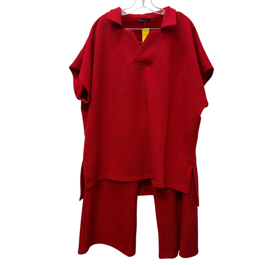 See N Be Seen Red Textured Blouse & Wide-Leg Pants Set 1X