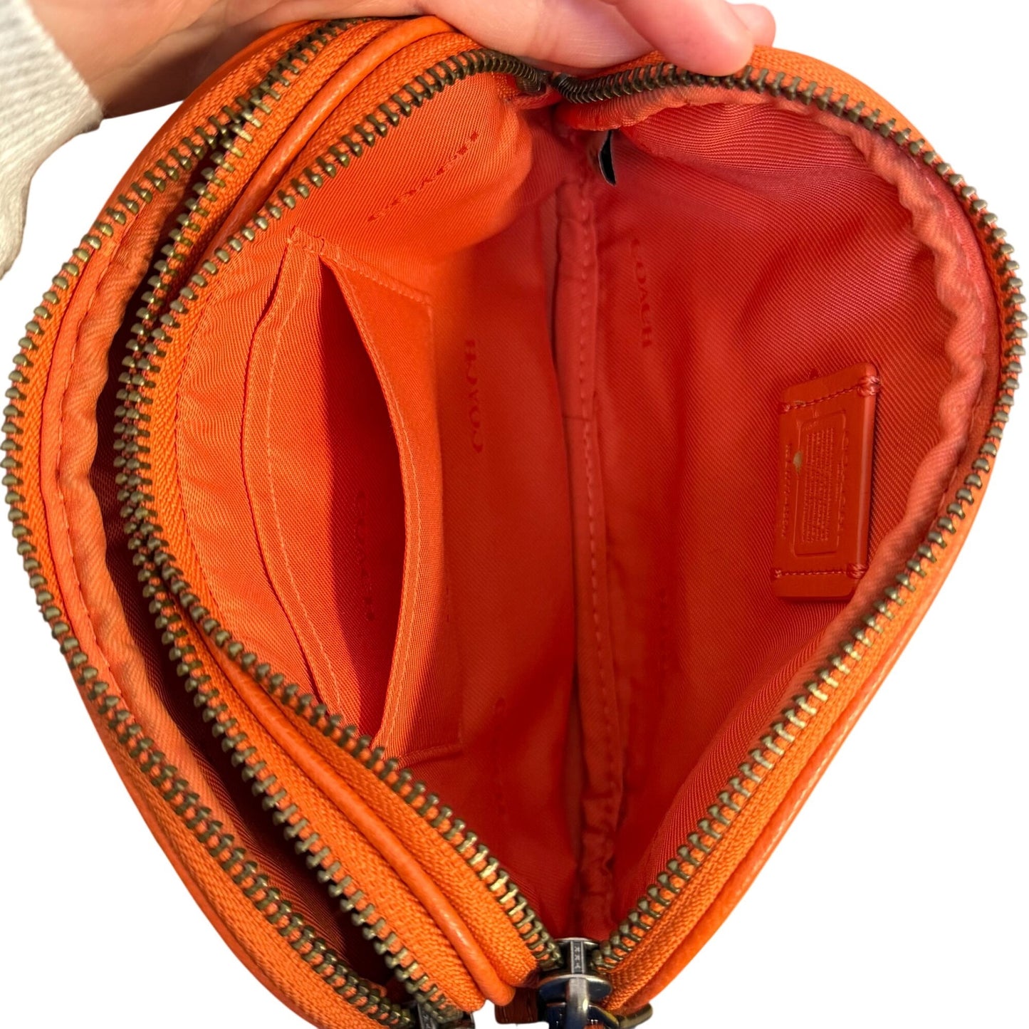 Coach Leather Crossbody Bag With Double Zippers Orange