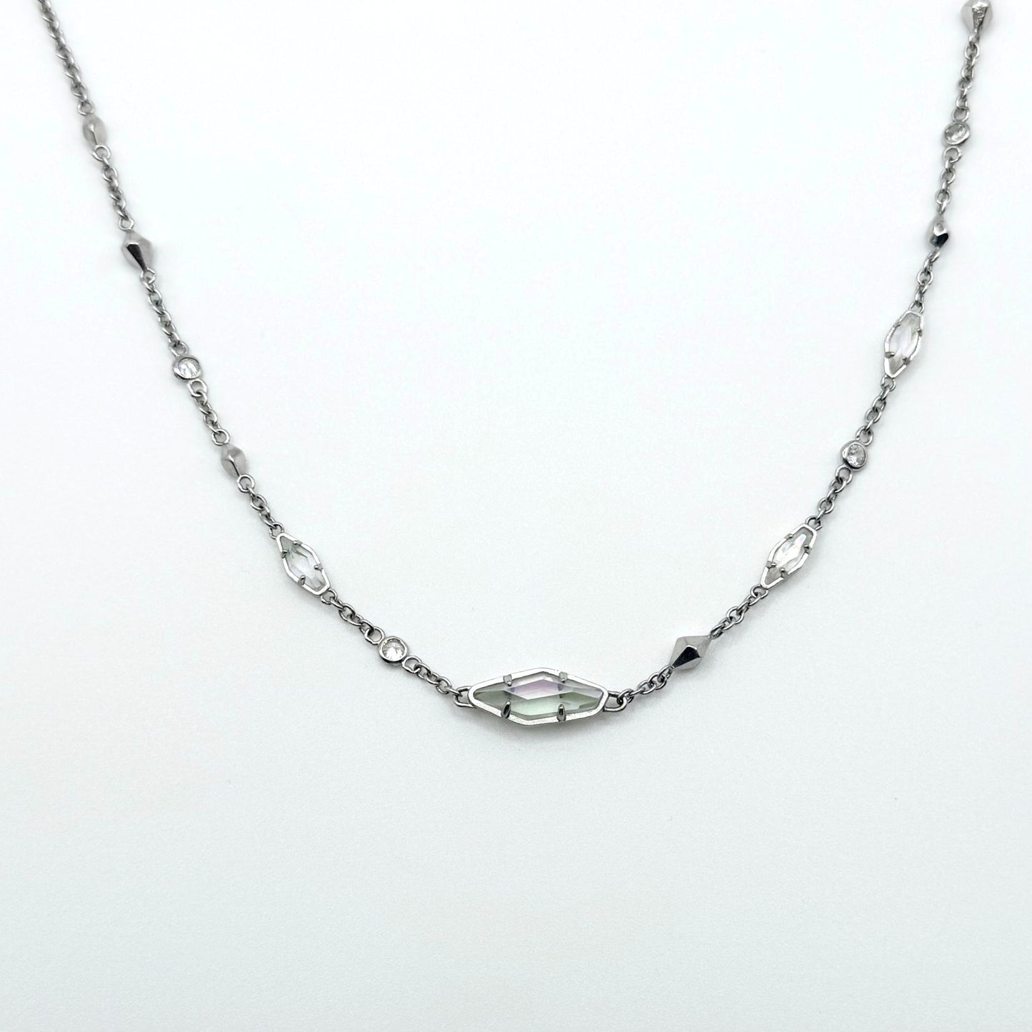 Kendra Scott Debra Choker Adjustable Necklace Silver Tone With Iridescent Stones