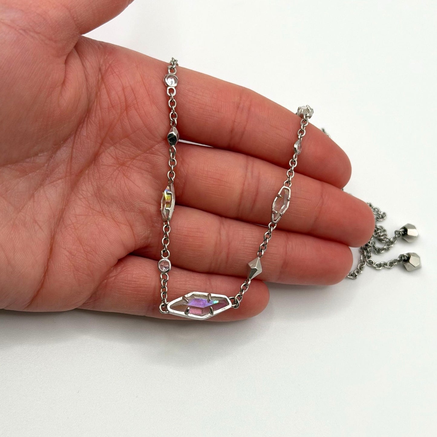 Kendra Scott Debra Choker Adjustable Necklace Silver Tone With Iridescent Stones