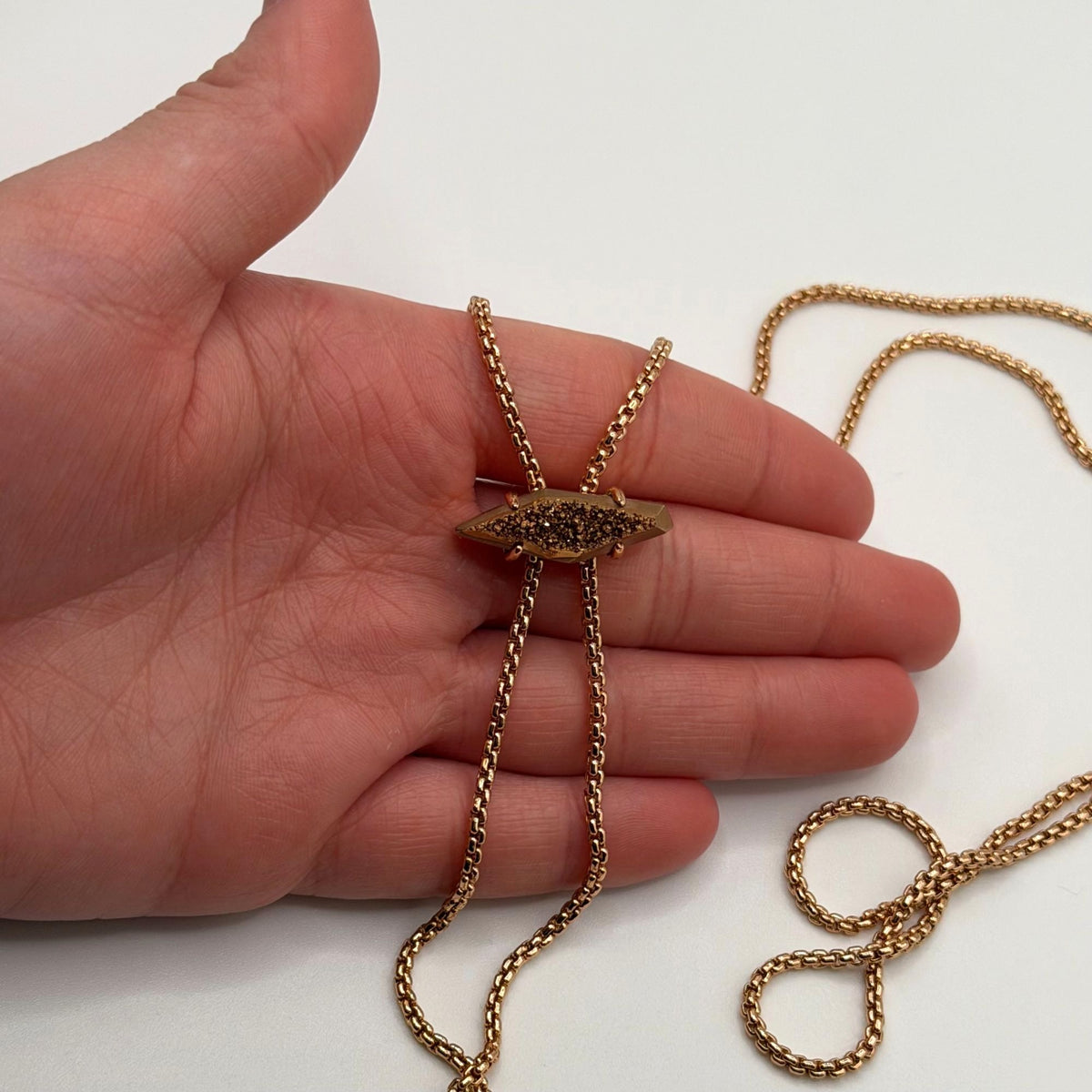 Kendra Scott Cheska Rose Gold Druzy Necklace Adjustable Lariat