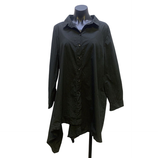 Urban By Alembika Black Asymmetrical Hem Button Tunic Blouse Size 16 (Alembika 5)