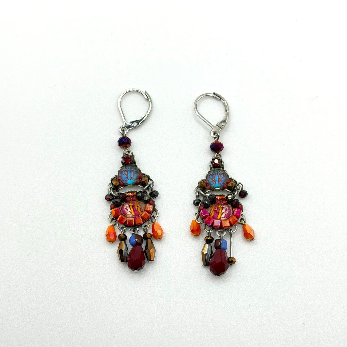 Ayla Bar Multicolor Bohemian Silver-Tone Dangle Earrings Red & Orange