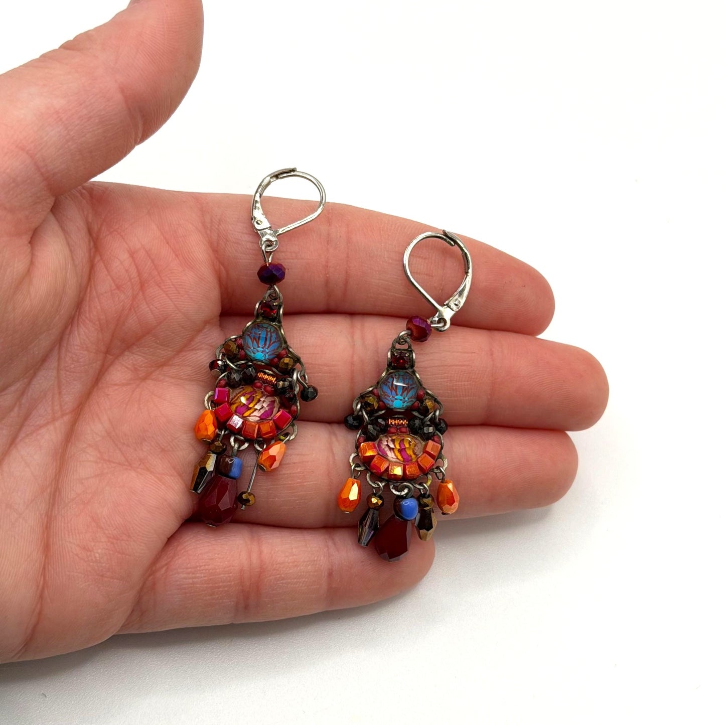 Ayla Bar Multicolor Bohemian Silver-Tone Dangle Earrings Red & Orange