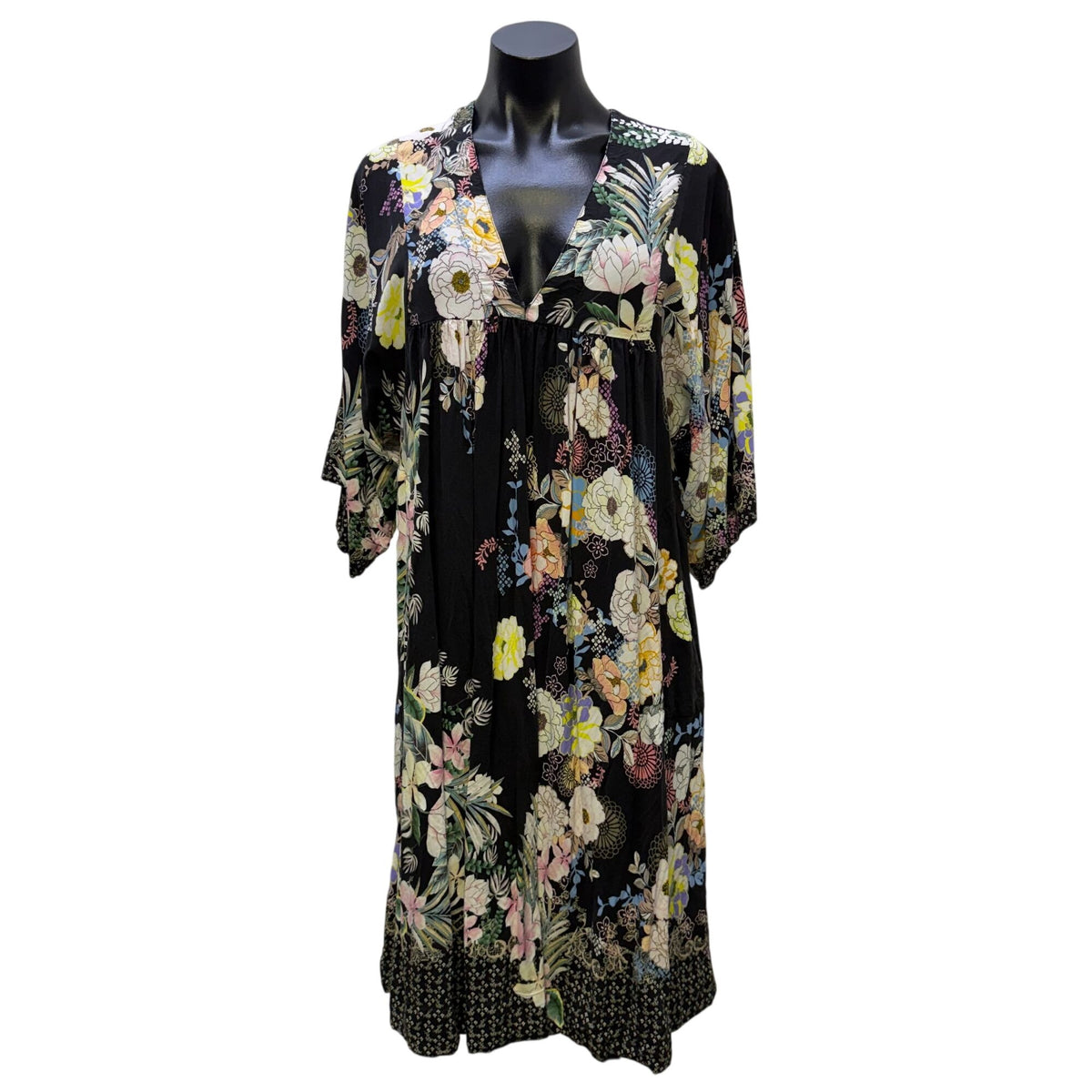 Johnny Was Black Multi-Color Floral Print Dress XS