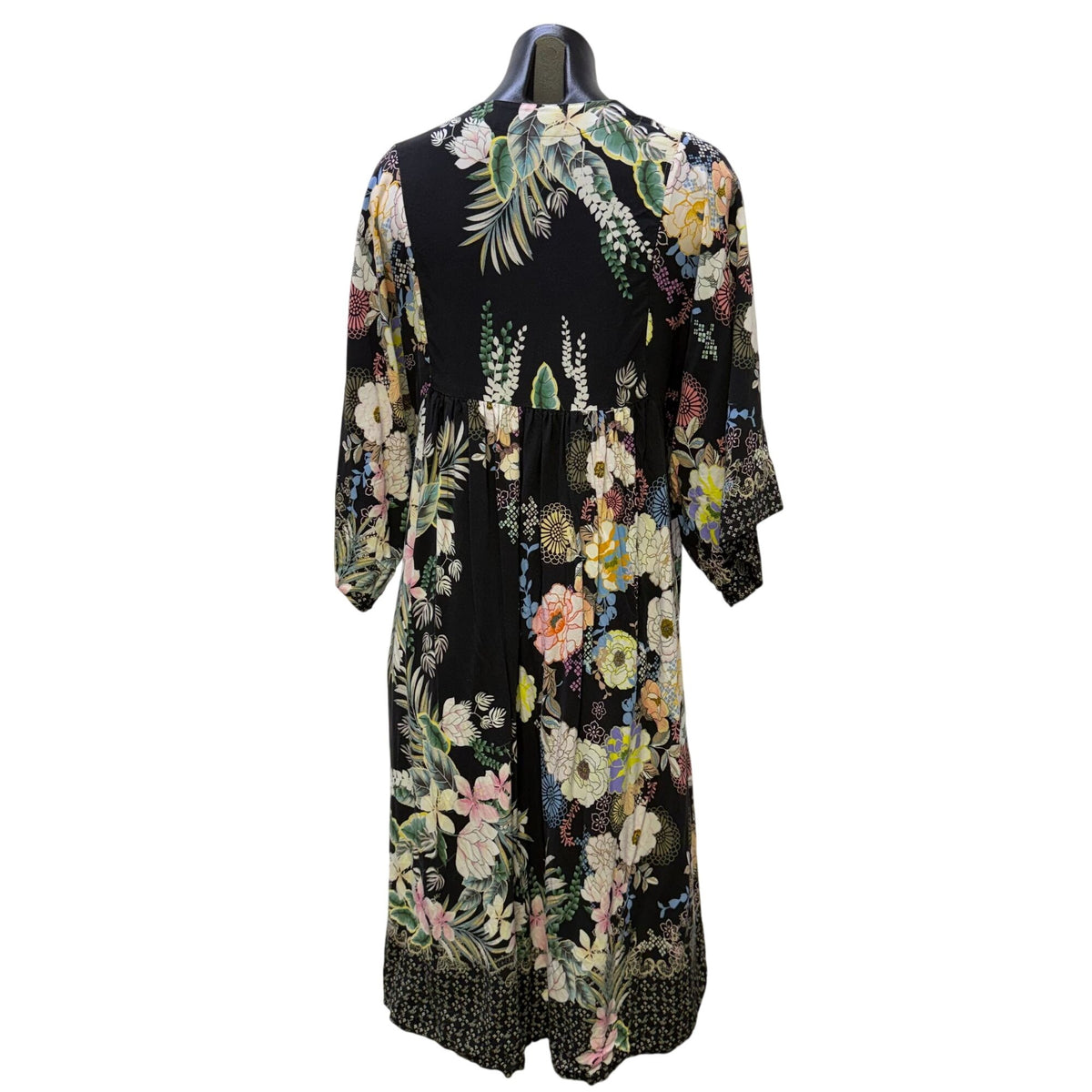 Johnny Was Black Multi-Color Floral Print Dress XS